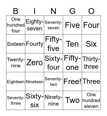 Number Bingo Card