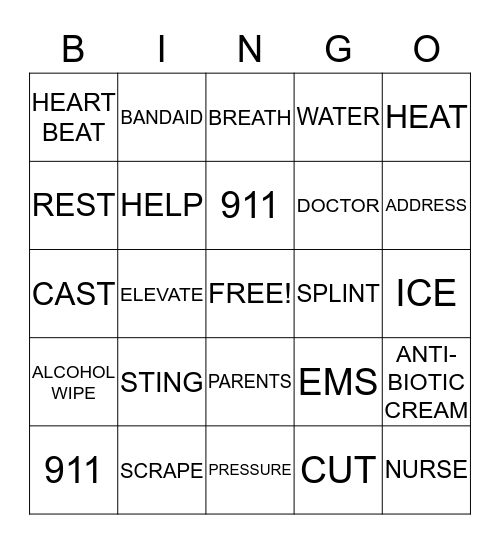 FIRST AID BINGO Card