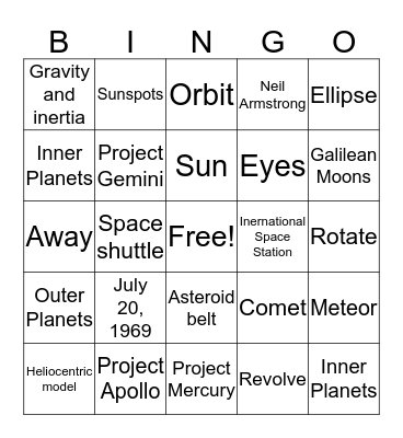 Space Bingo Card