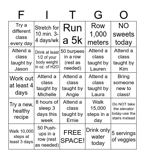 May Fitness Challenge Bingo Card