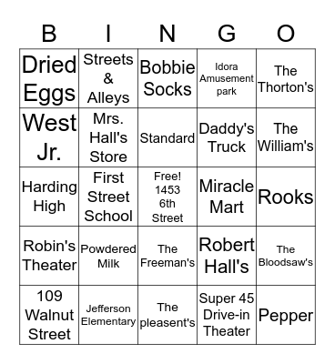 A Blast From The Past Bingo Card