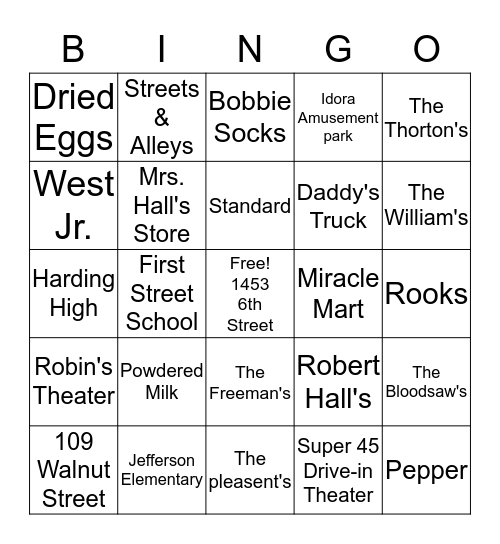 A Blast From The Past Bingo Card
