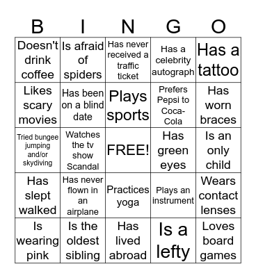 People Bingo Card