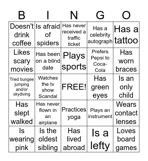 People Bingo Card