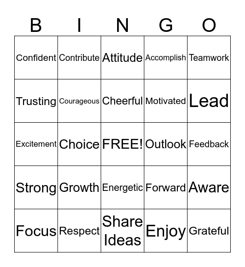 Positive Change Bingo Card
