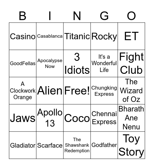 SMV Movie Bingo Card