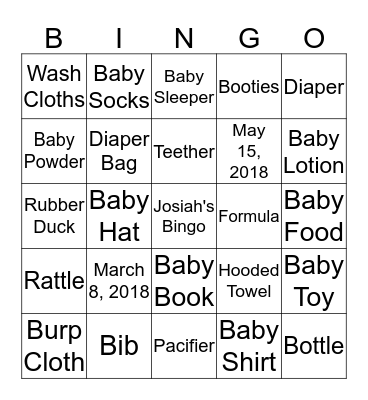 JOSIAH'S BINGO Card