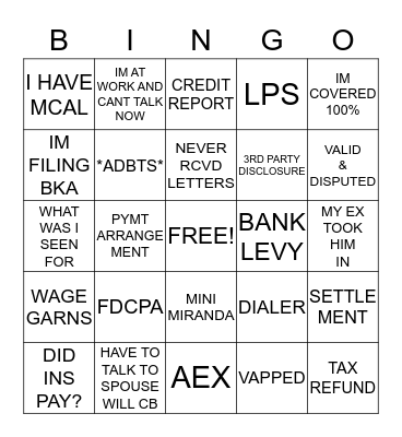 KINGS CREDIT SERVICES Bingo Card