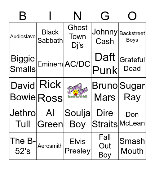 Jimmy Geez Music Bingo Card