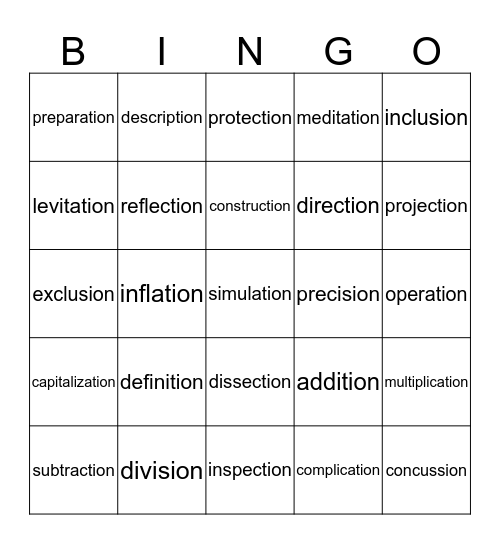 -ion Words Bingo Card
