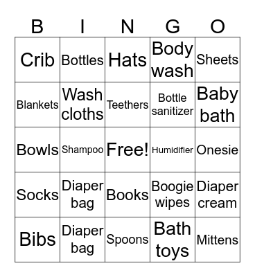 Baby Shower Bingo Card