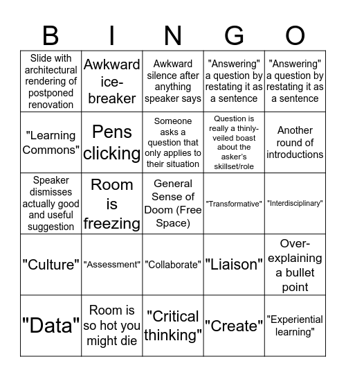 Library Meeting Bingo Card