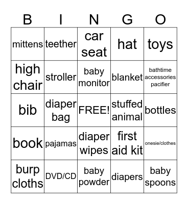 Baby Shower BINGO! Bingo Card
