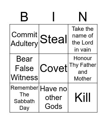 Ten Commandments Bingo Card