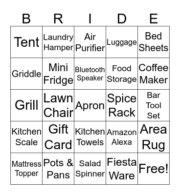 Bridal Bingo Card