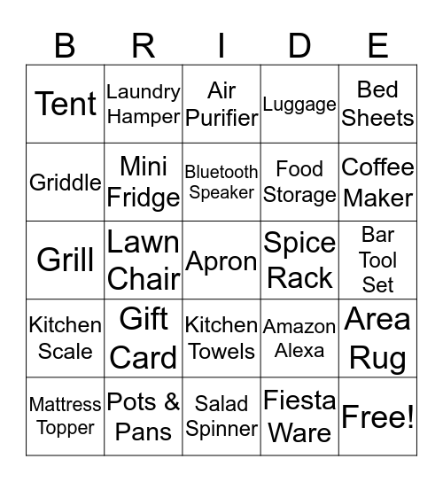 Bridal Bingo Card