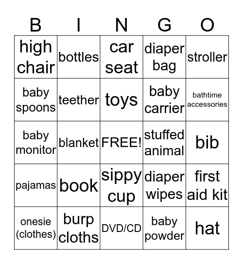 Baby Shower BINGO! Bingo Card