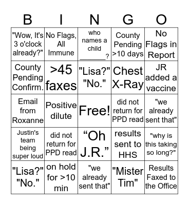Occupational Health Bingo Card