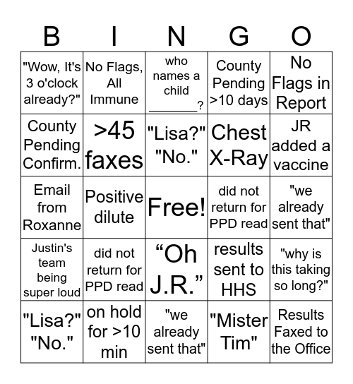 Occupational Health Bingo Card