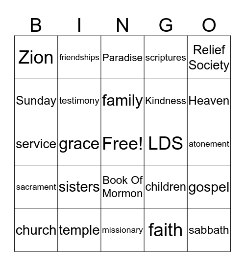 Relief Society Game Night  Bingo Card