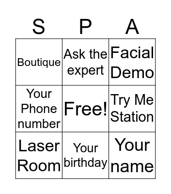 SCS Skincare Event Bingo Card