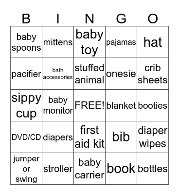 Jenilee's Baby Shower BINGO! Bingo Card