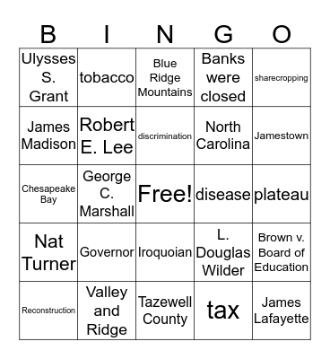 VA Studies-3 Bingo Card