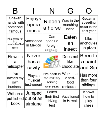 Break The Ice Bingo Card