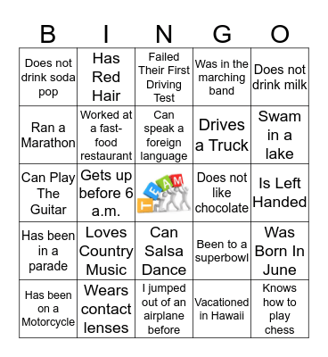 Break The Ice Bingo Card