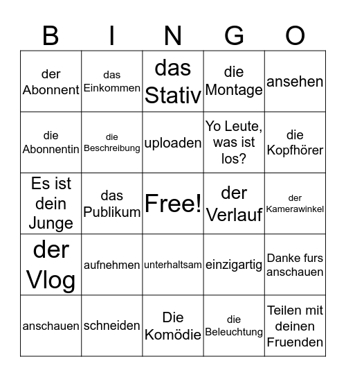 Making a YouTube Video Bingo Card