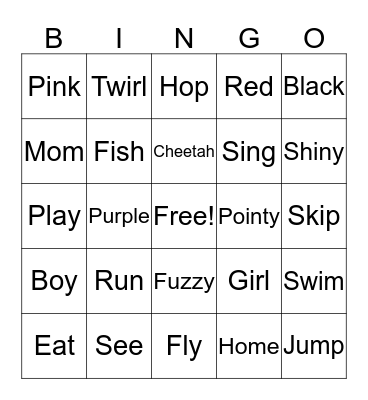 Nouns, Adjectives, and Verbs Bingo Card