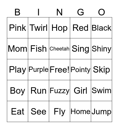 Nouns, Adjectives, and Verbs Bingo Card