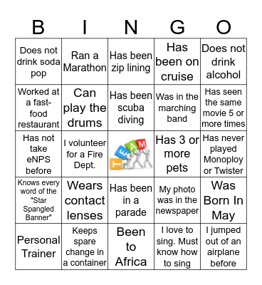 Break The Ice Bingo Card