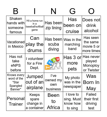 Break The Ice Bingo Card