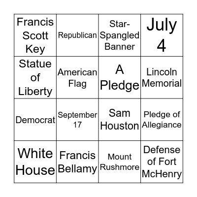 America the Great Bingo Card