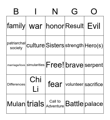 Mulan and Chi Li  Bingo Card