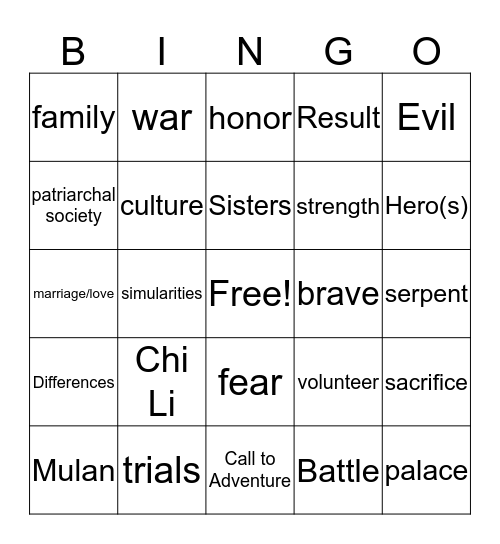 Mulan and Chi Li  Bingo Card