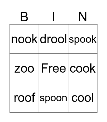 OO Vowel Sounds  Bingo Card