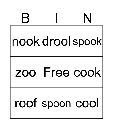 OO Vowel Sounds  Bingo Card