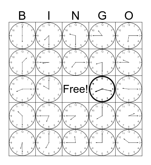 Telling Time Bingo Card
