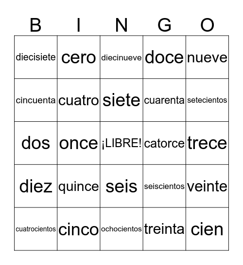 LOS NÚMEROS Bingo Card