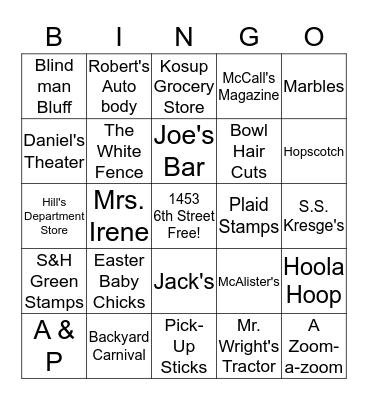 A Blast From The Past Bingo Card