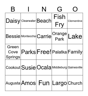 Joyner Brown Gaskin Family Bingo Card
