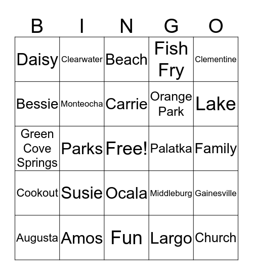 Joyner Brown Gaskin Family Bingo Card