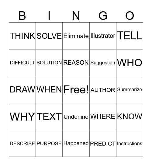 Test Words Bingo Card