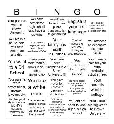 Privilege Bingo Card