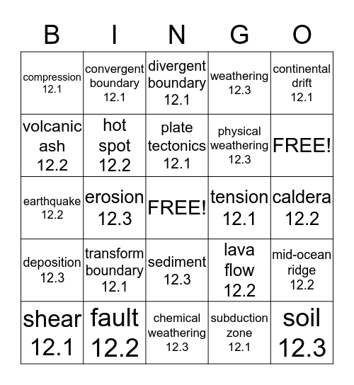 CHAPTER 12 VOCABULARY BINGO  Bingo Card