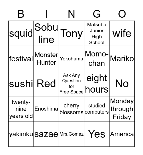 Interview Bingo Card