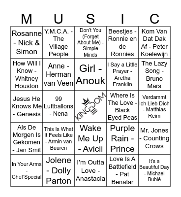 King-Dom 205 Bingo Card