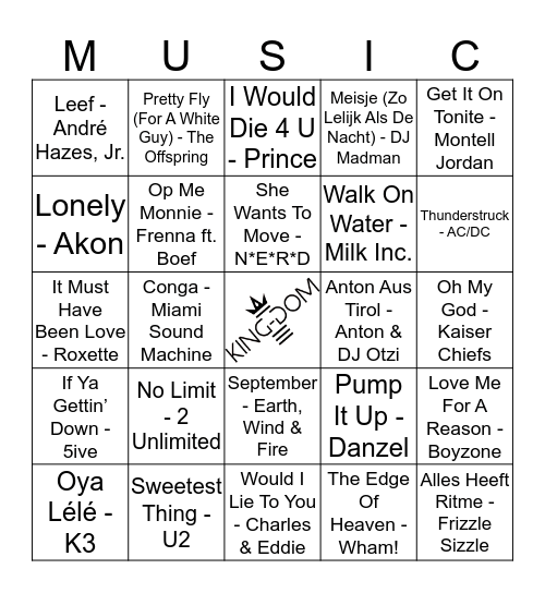 King-Dom 405 Bingo Card